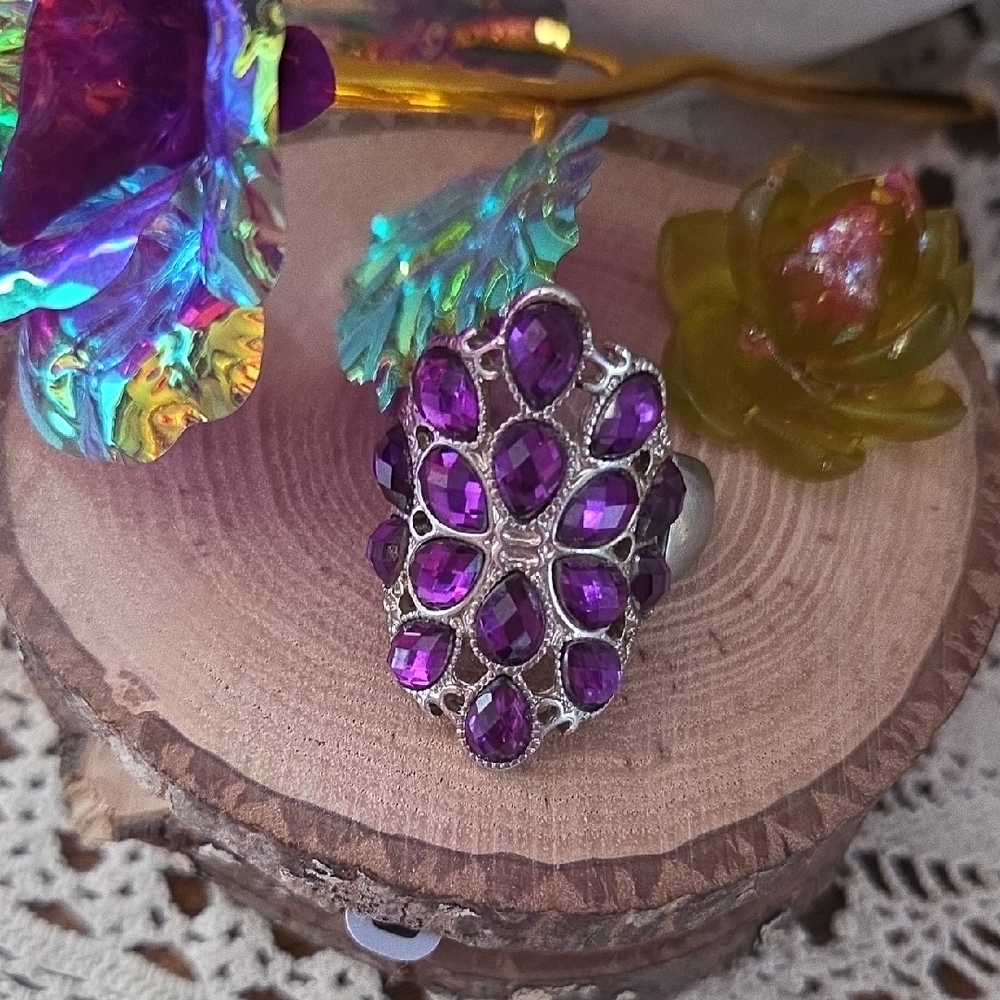 Purple Cluster Stretch Cocktail Ring